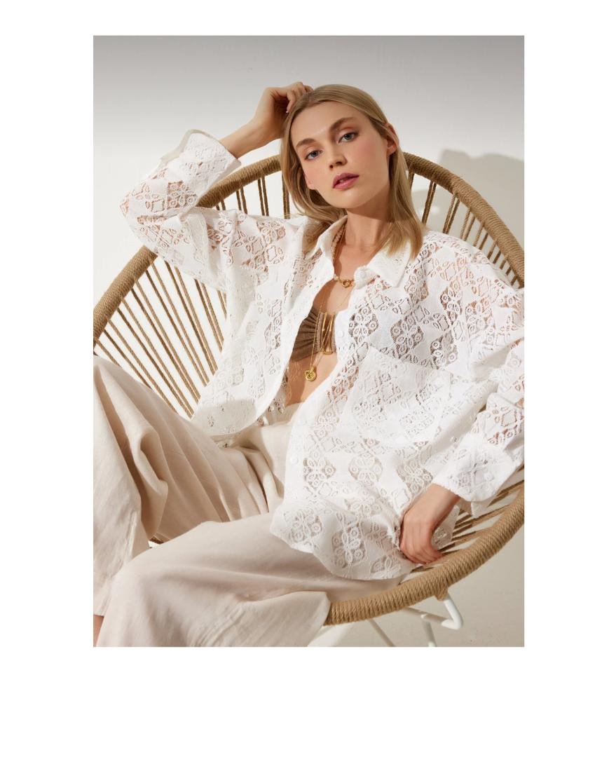 White Premium Lace Oversize Women's Shirt