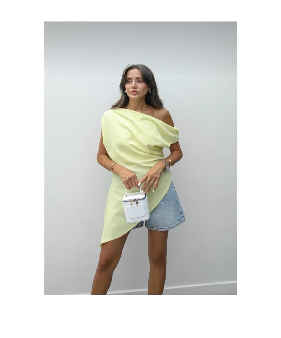 Yellow Asymmetric Cut Linen Blouse