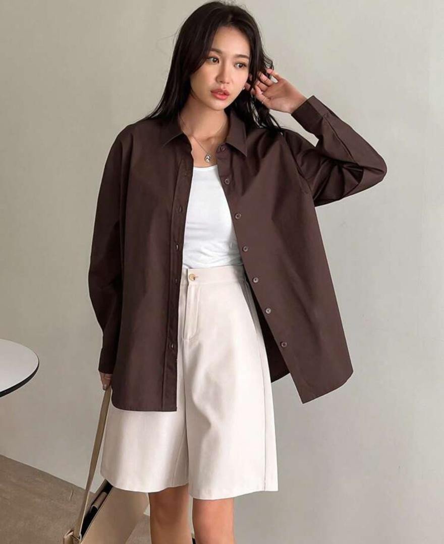 DAZY Solid Drop Shoulder Button Up Oversized Shirt,Long Sleeve Tops,Fall Clothes