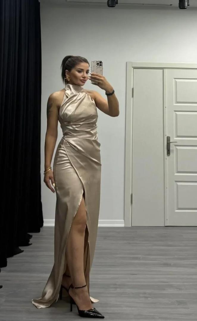 Halter Neck Satin Evening Dress