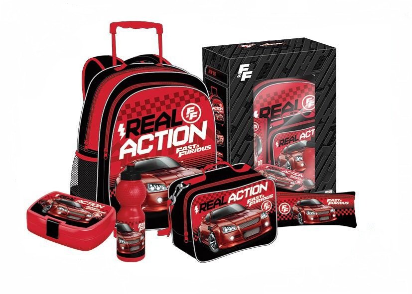 Real Action Fast and Furious Printed 5-in-1 Trolley Bag Set