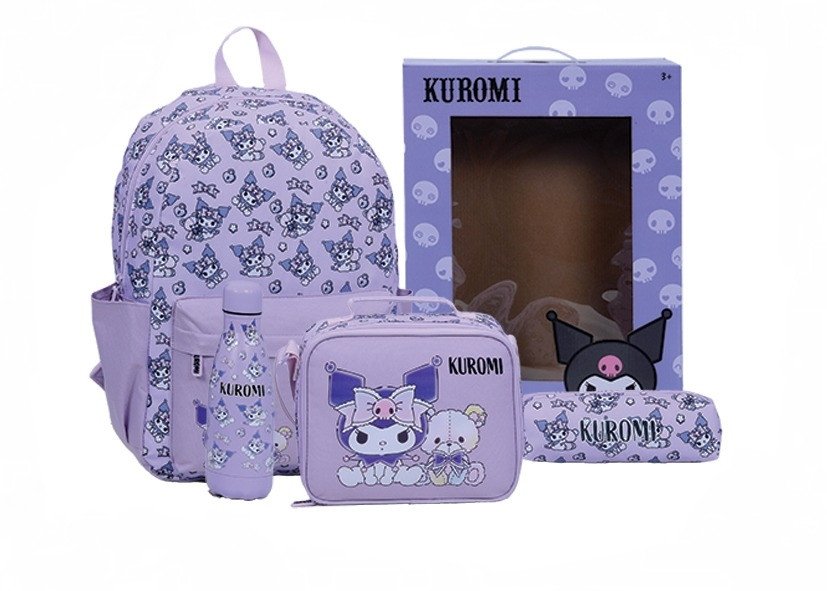 Kuromi 4Pcs Backpack Set with Lunch Bag, Water Bottle & Pencil Case
